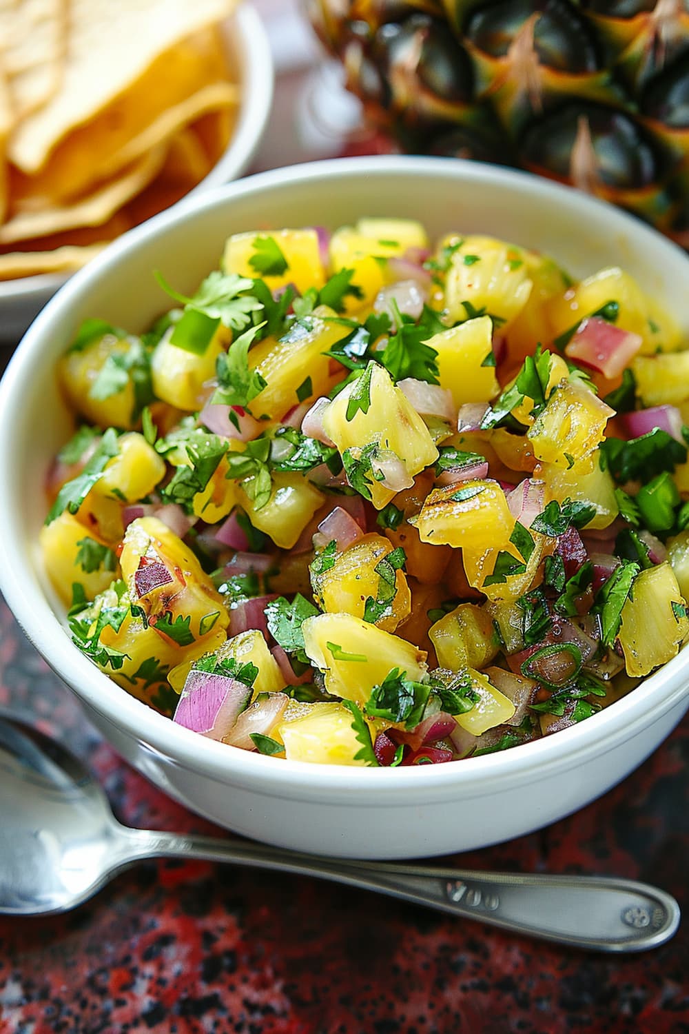 Grilled Pineapple Salsa with Cinnamon Chips