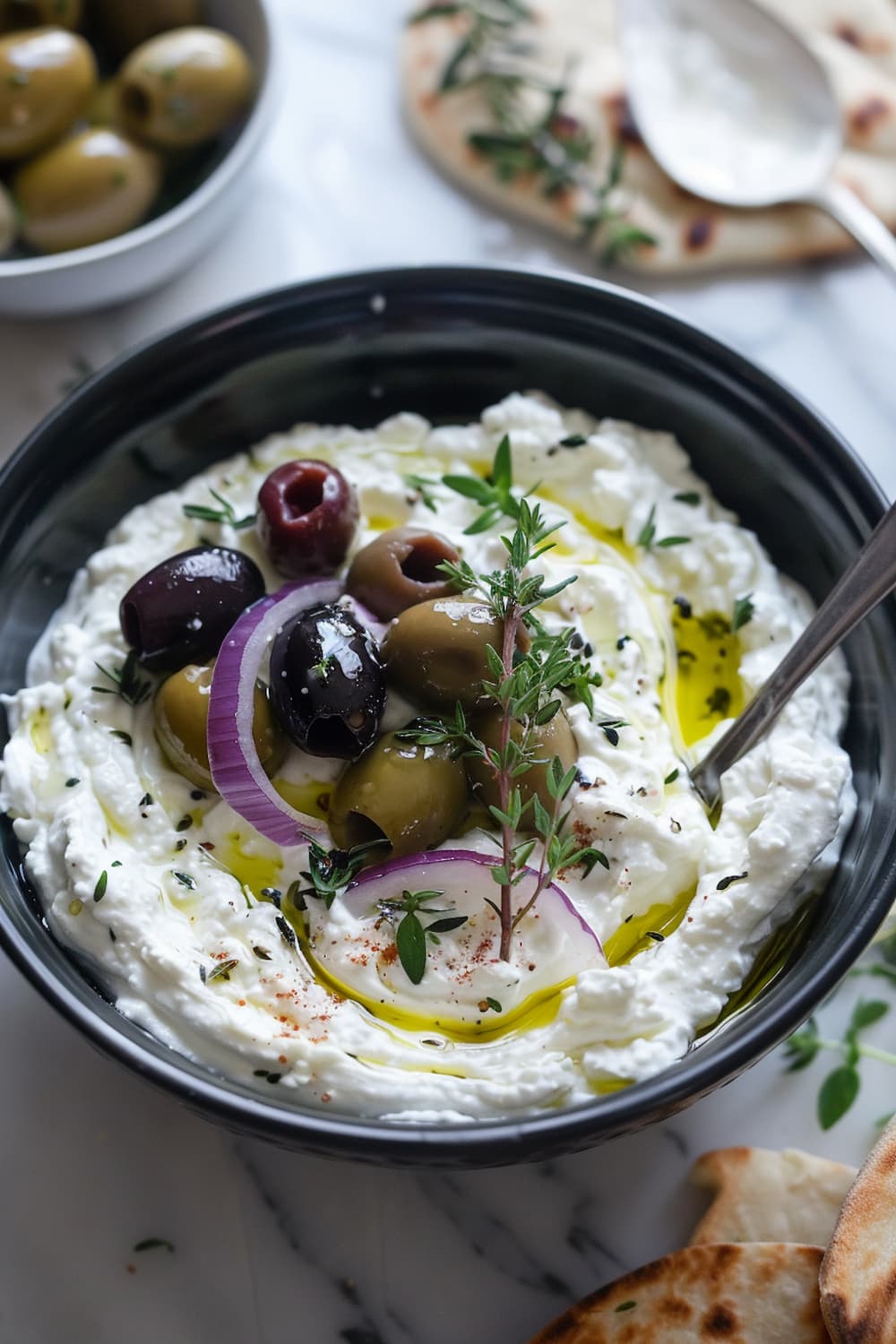 Honey Whipped Feta with Garlic Herb Roasted Olives