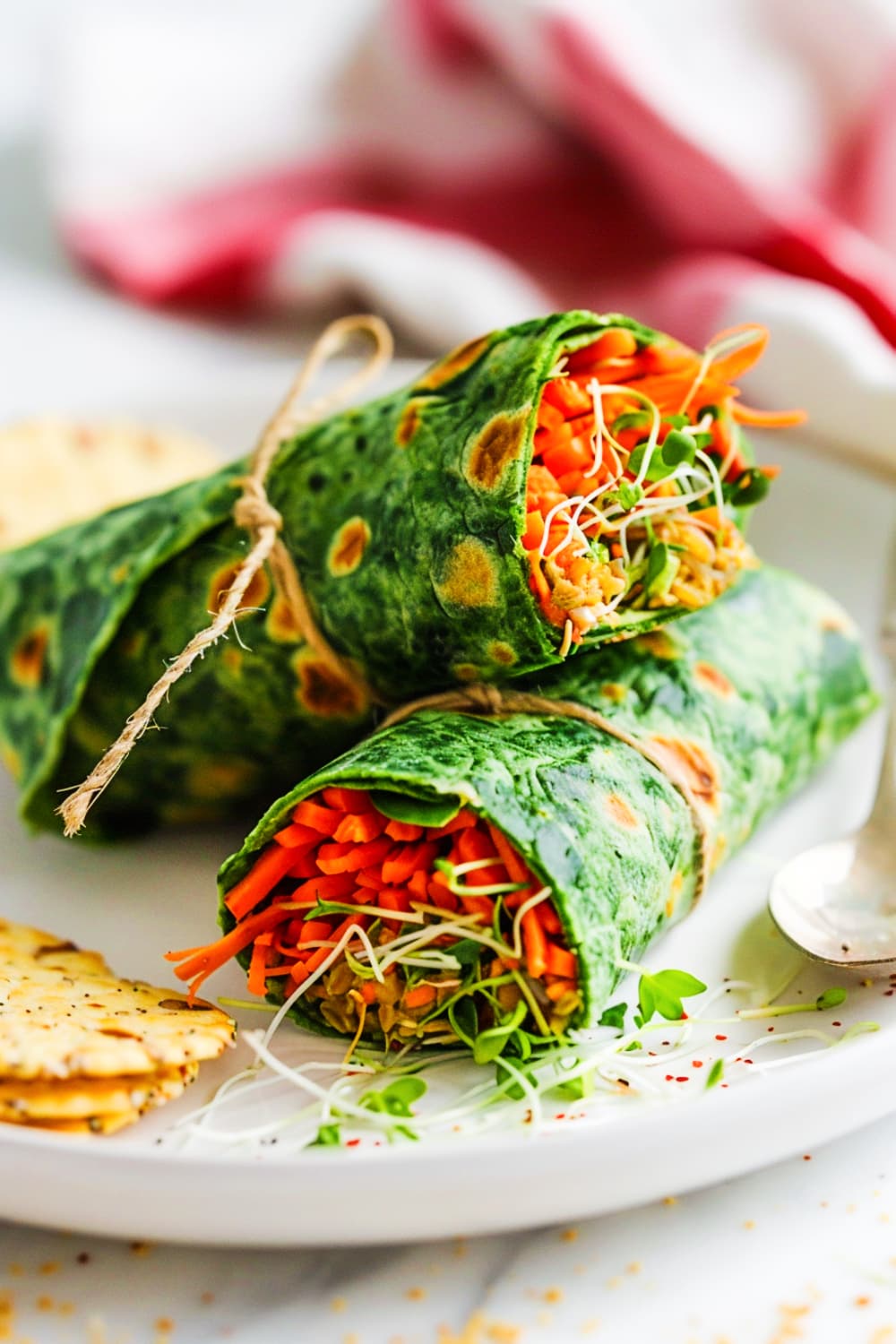 Hummus and Roasted Veggie Wrap with Sunflower Seed Sprouts