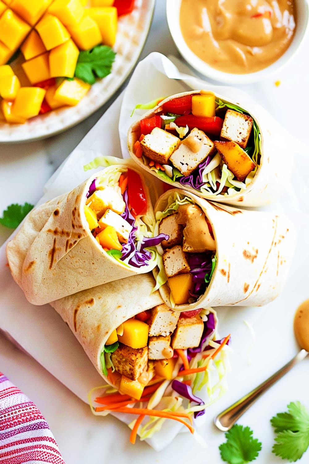 Mango Tofu Wraps with Peanut Sauce