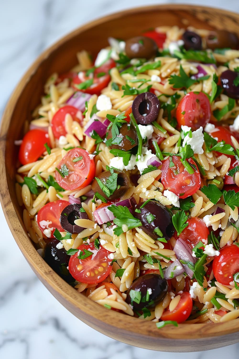 Mediterranean Orzo Pasta Salad with summer veg