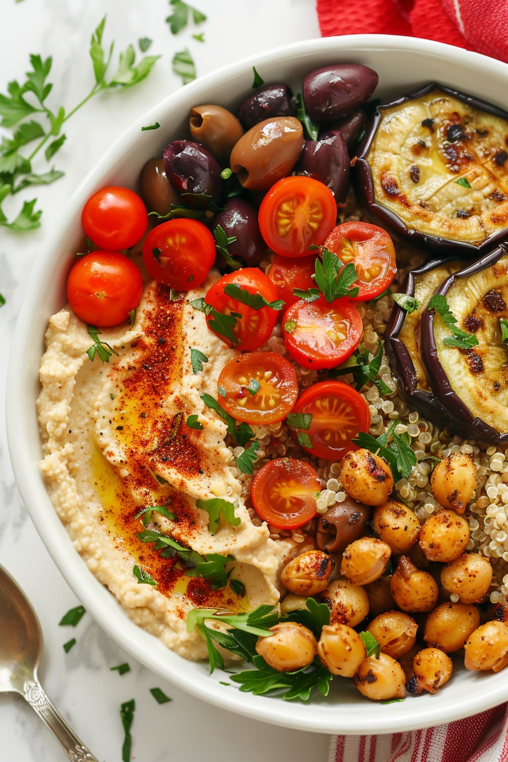 Mediterranean Quinoa Bowls with Hummus Dressing