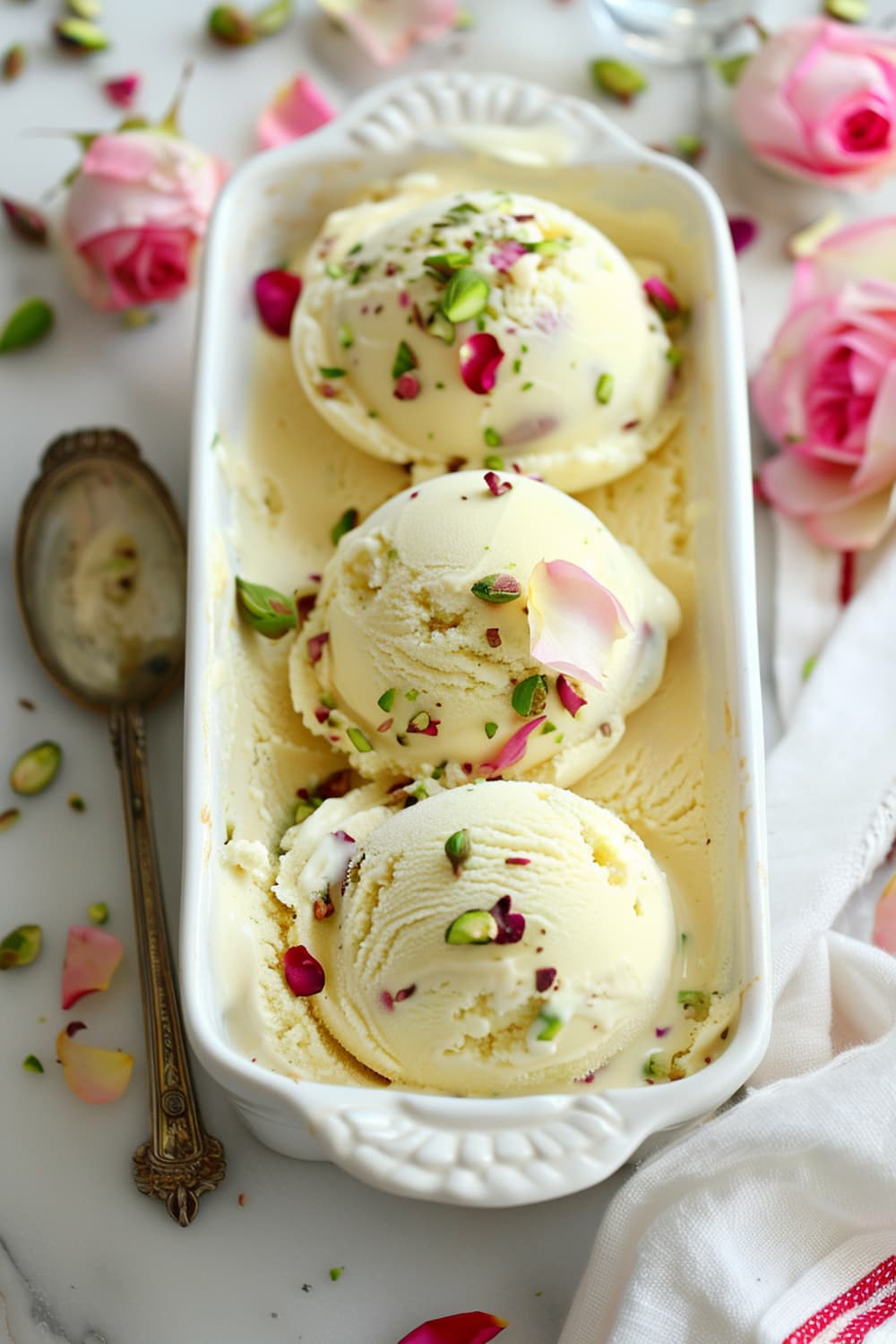 No-Churn Rosewater Ice Cream with Toasted Pistachios