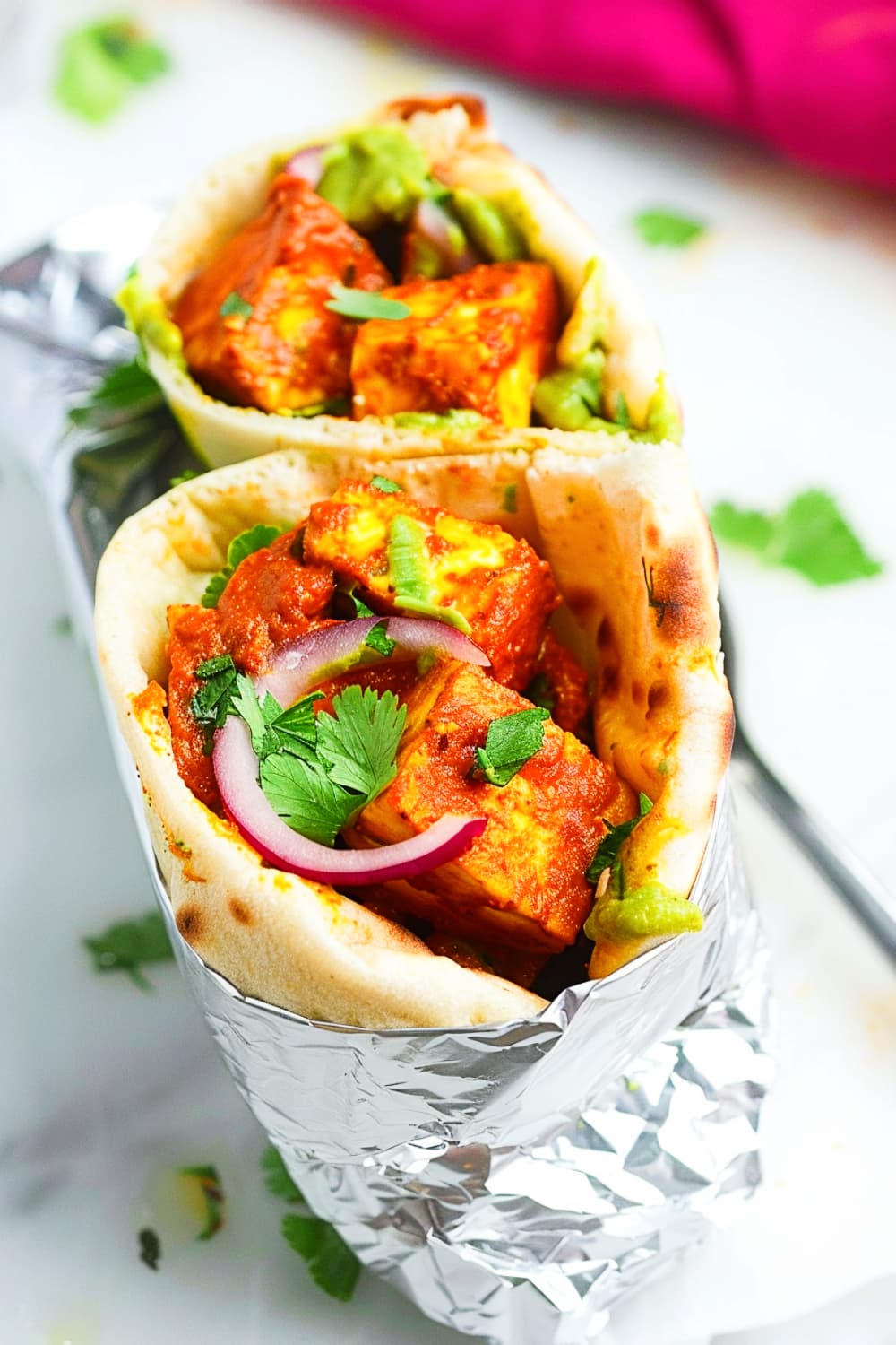 Paneer Tikka Kathi Roll Wrap with Mint Chutney