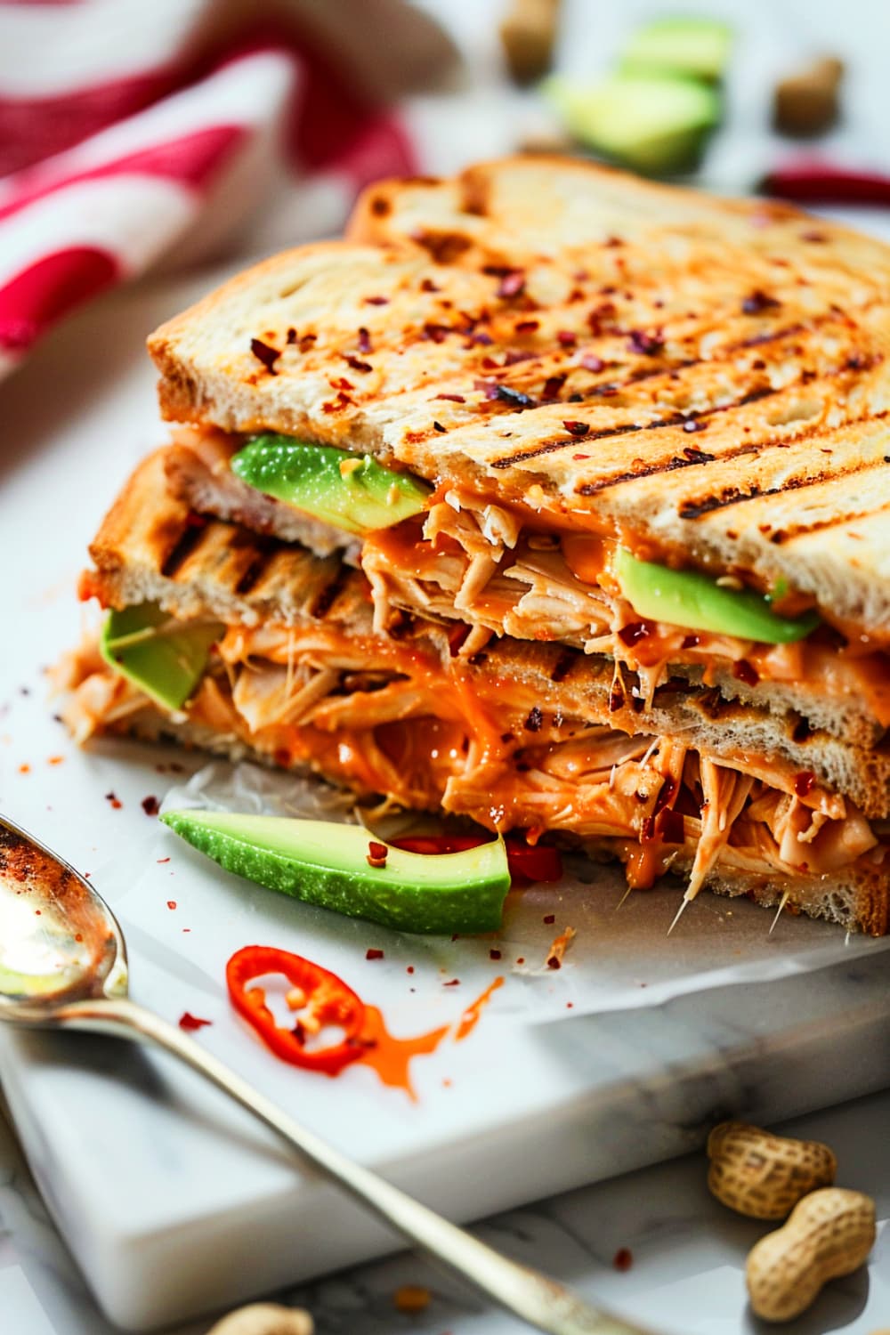 Spicy Peanut Chicken Grilled Cheese Sandwich