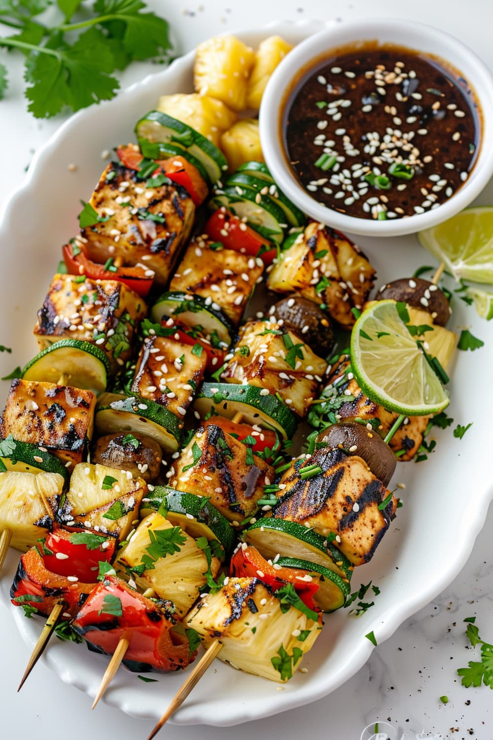 Veggie Skewers with Grilled Tofu and Halloumi