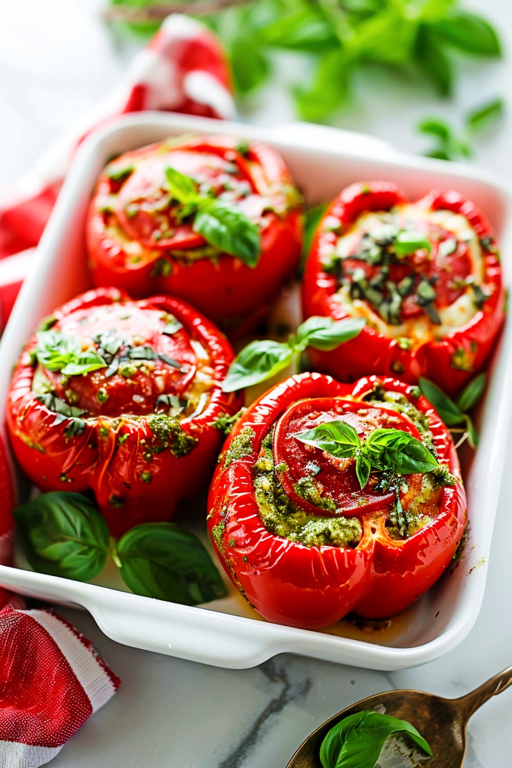 Spicy Pesto Cheese Stuffed with Roasted Red Peppers