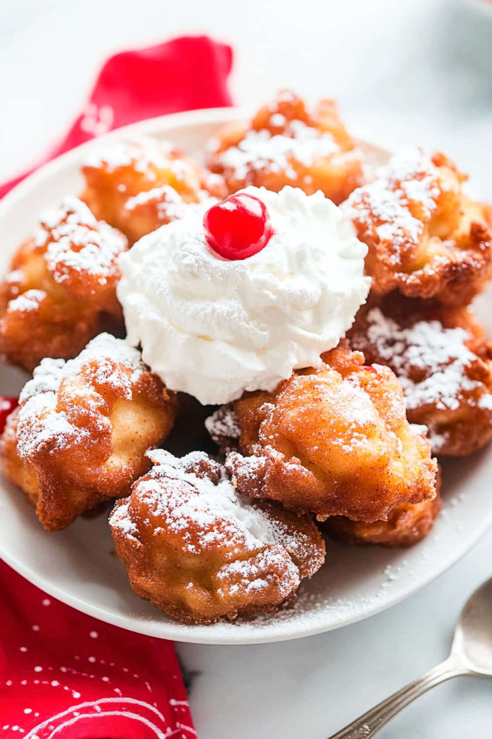 Apple Fritters recipe with cream and cherry