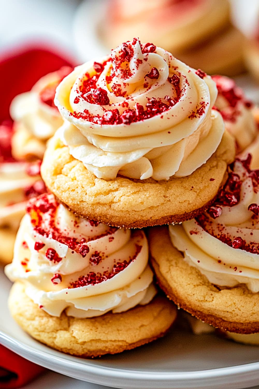 Fluffy thick sugar cookies with pink cream cheese