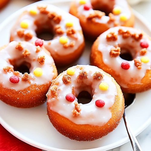 Pumpkin Donuts recipe vanilla glaze with crushed candies