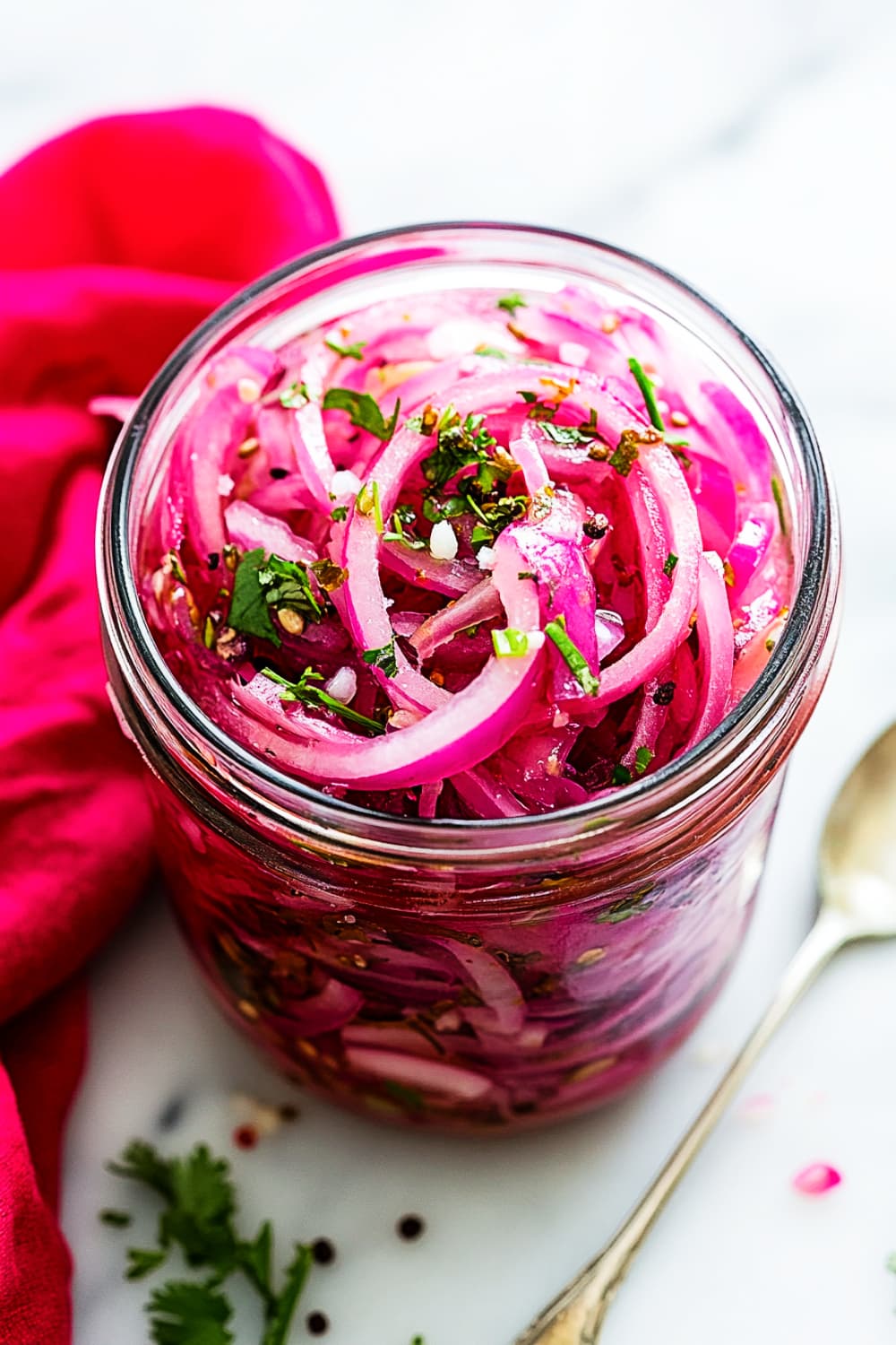 pickled red onion in a jar