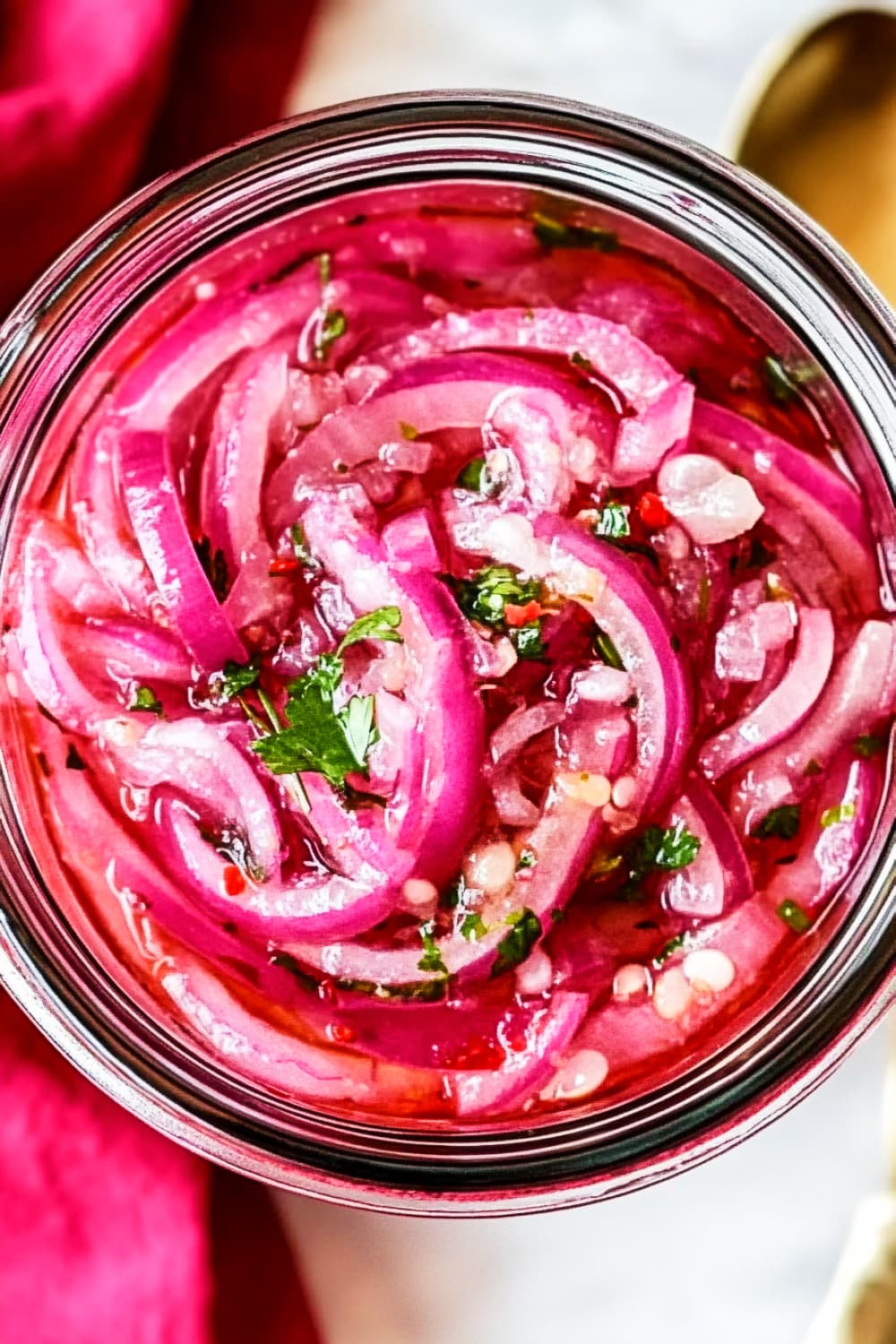 pickled red onion in a jar