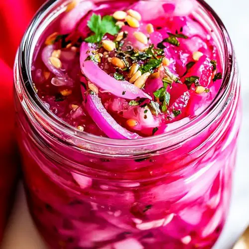 pickled red onion in a jar