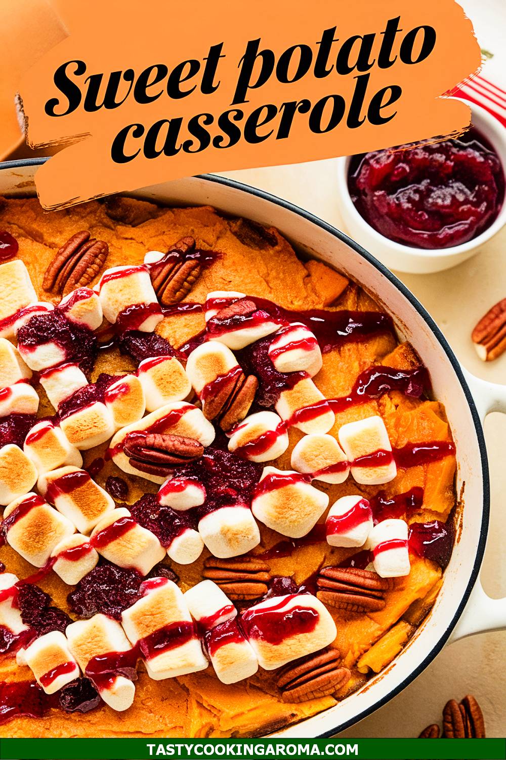 Loaded Sweet Potato Casserole with Cranberry Drizzle