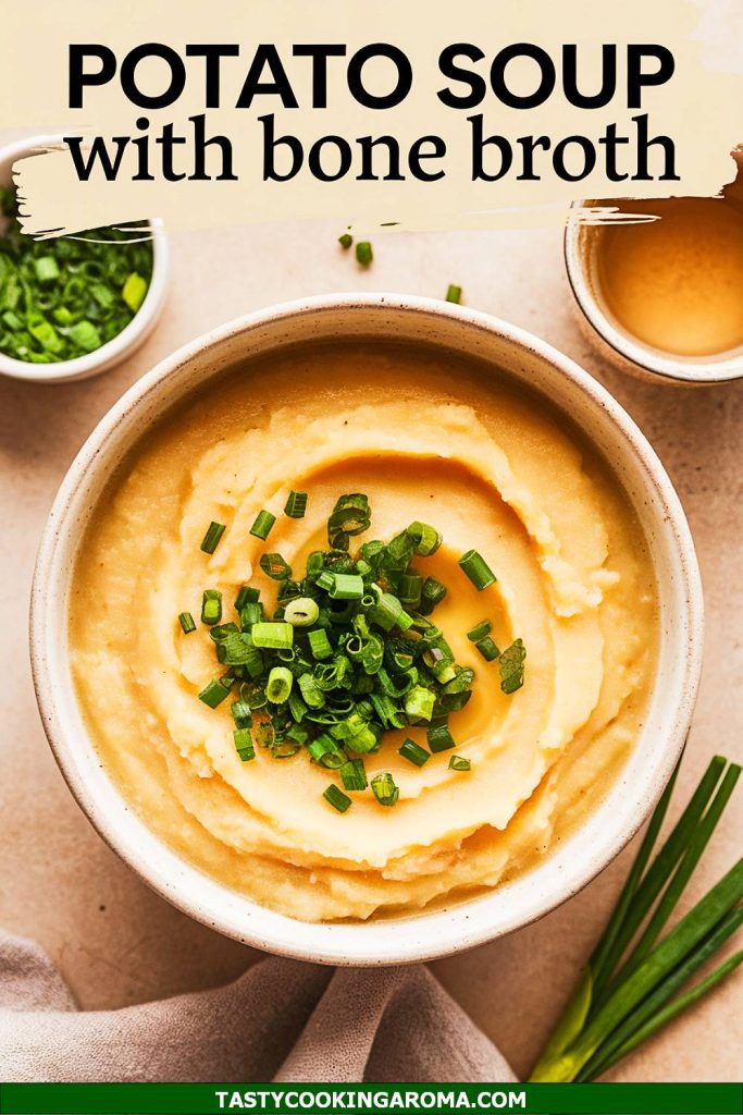 Quick Mashed Potato Soup with Bone Broth and Green Onion Garnish