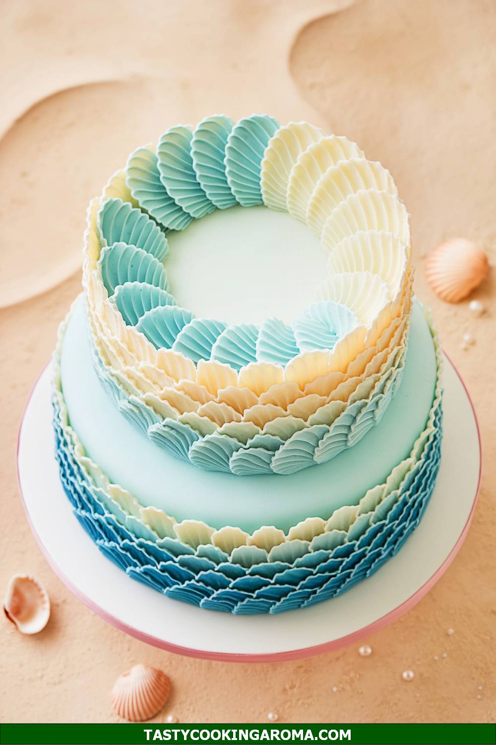 Pastel Blue Scalloped Shell Cake