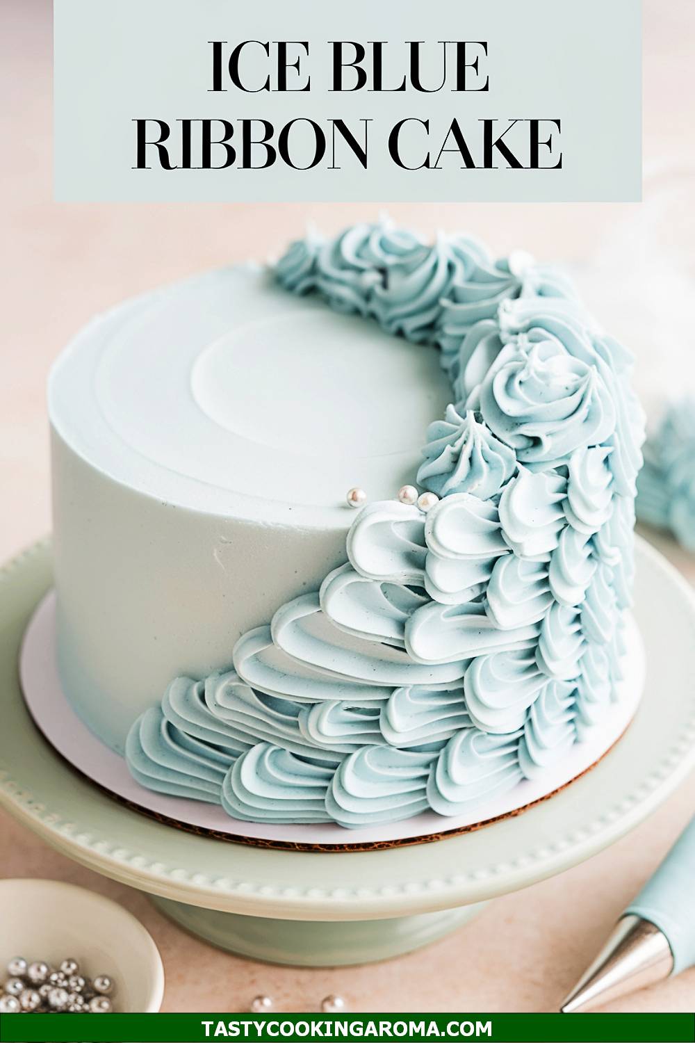 Ice Blue Piped Ribbon Cake