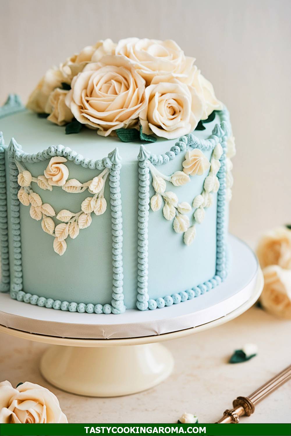 Baby Blue Victorian Rose Frame Cake