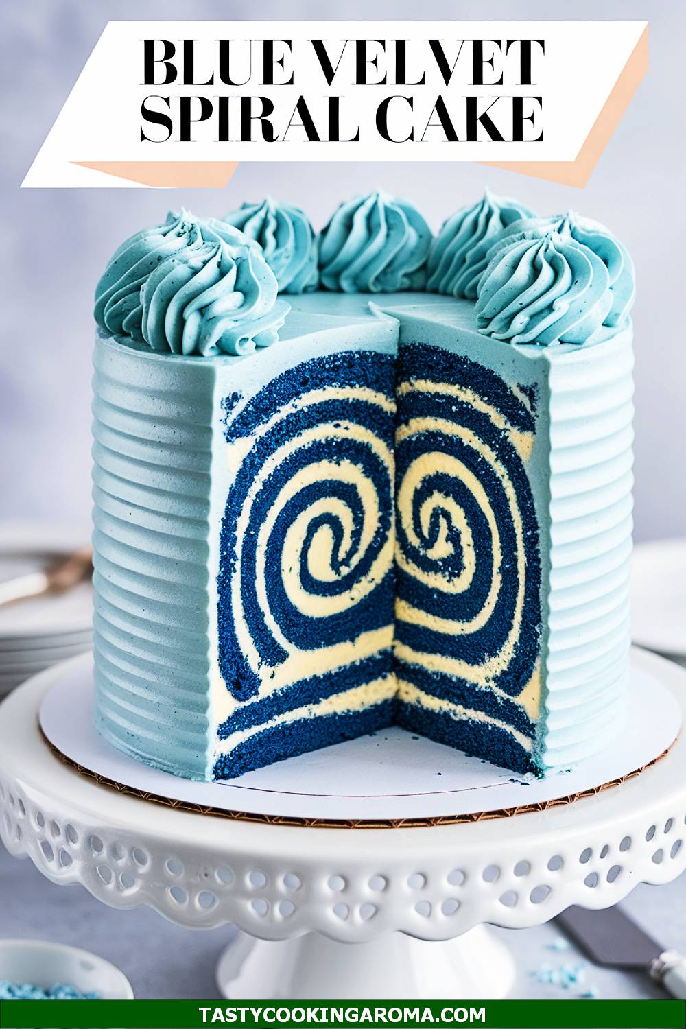 Frosted Blue Velvet Spiral Cake