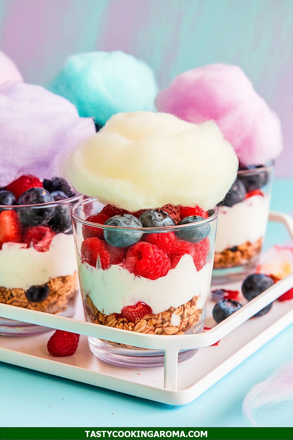 Mini Fruity Parfait Cups with Cotton Candy Clouds