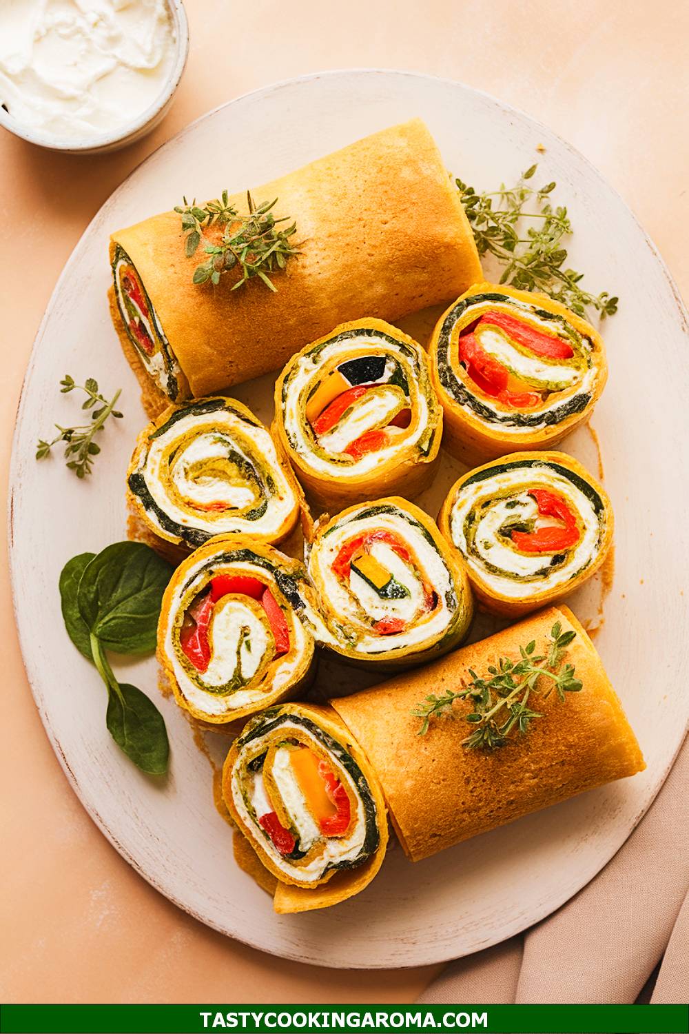 Savory Crêpe Rolls with Herb Cream Cheese and Roasted Vegetables