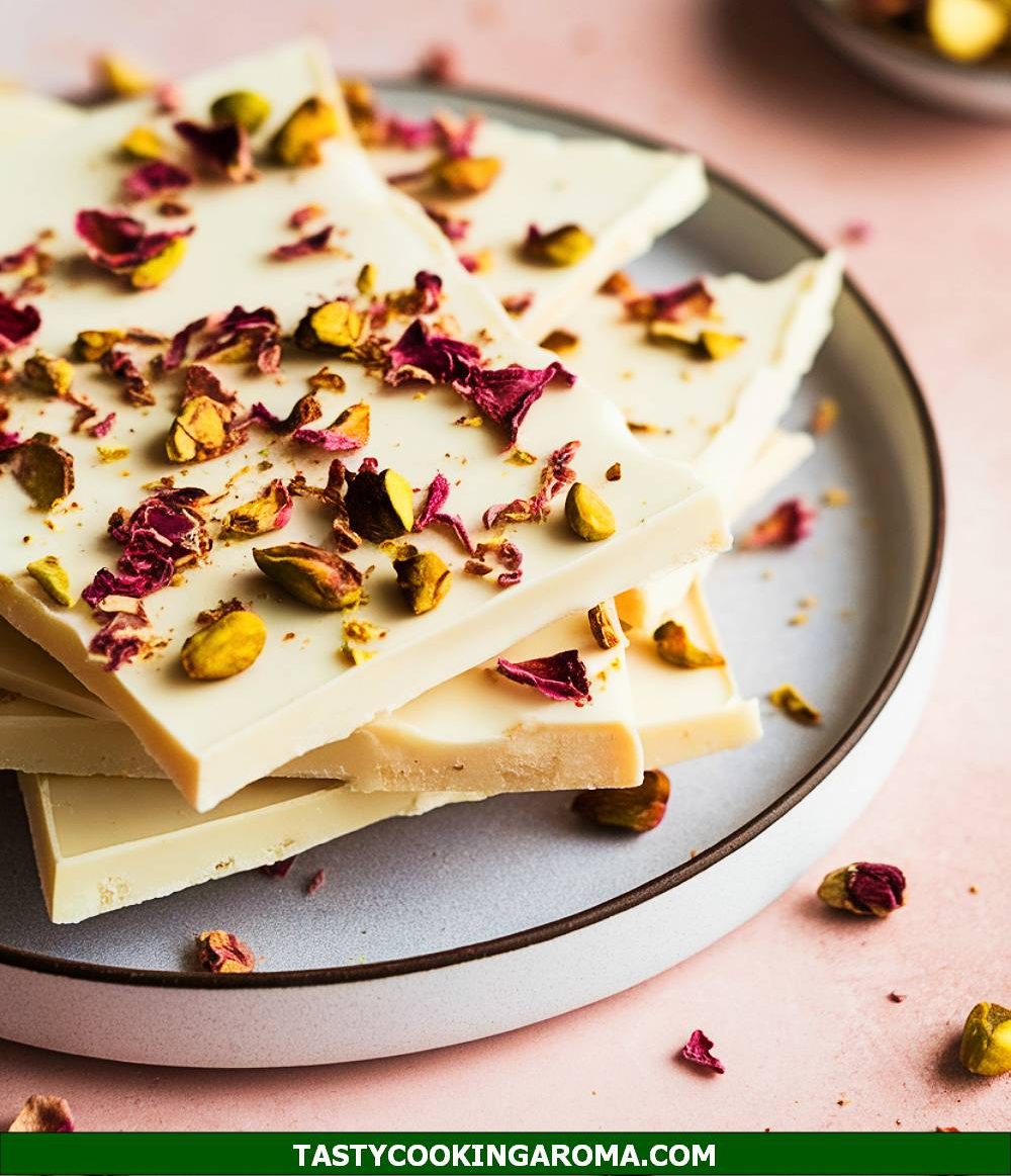 Rosewater White Chocolate Bark with Pistachios and Dried Roses