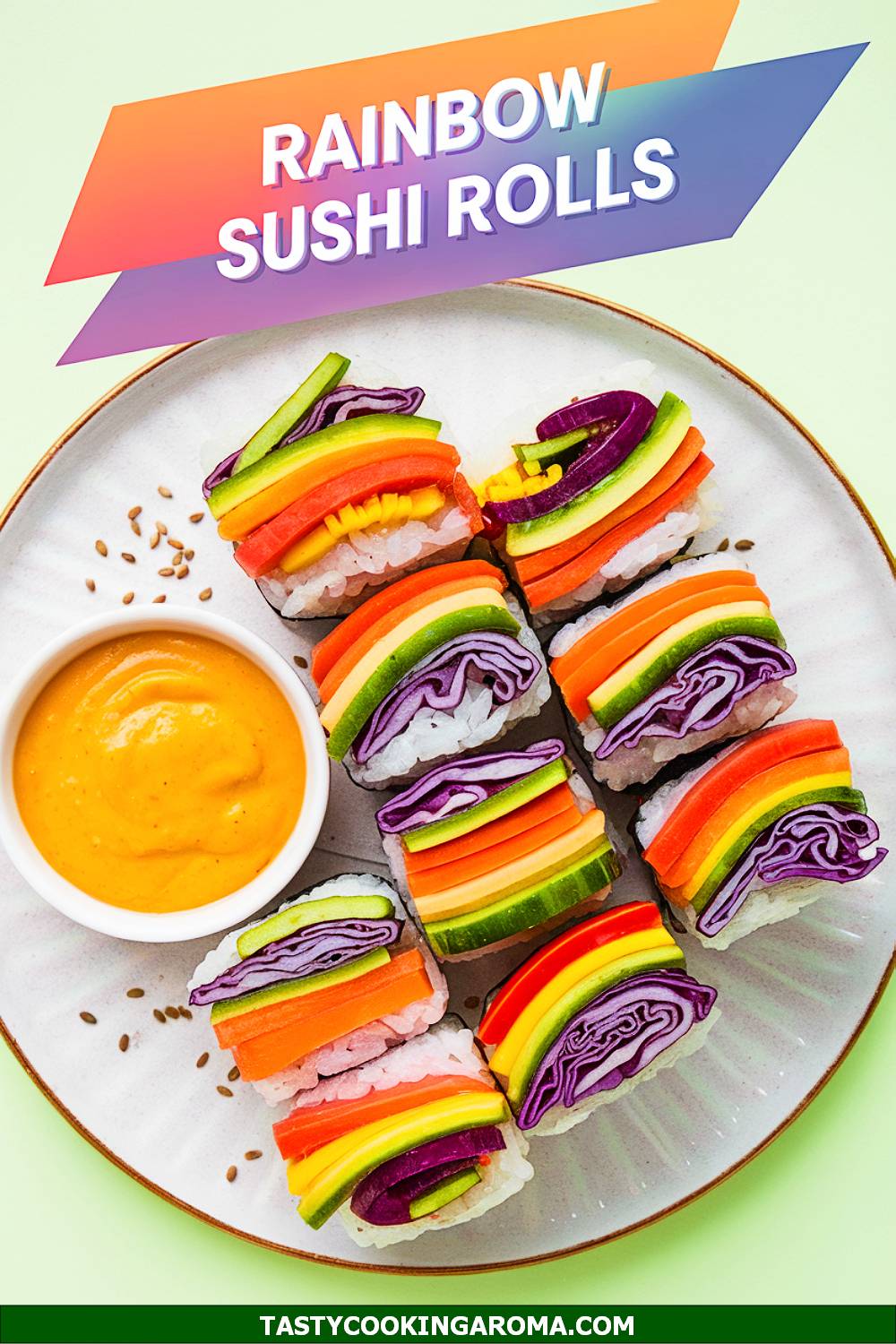 Rainbow Veggie Sushi Rolls with Spicy Mango Dip