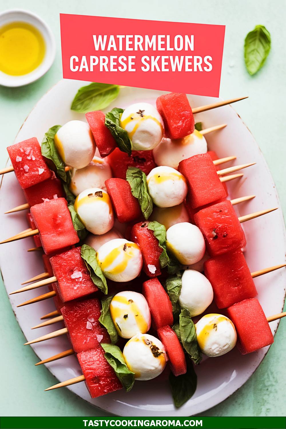 Watermelon Caprese Skewers with Basil Drizzle