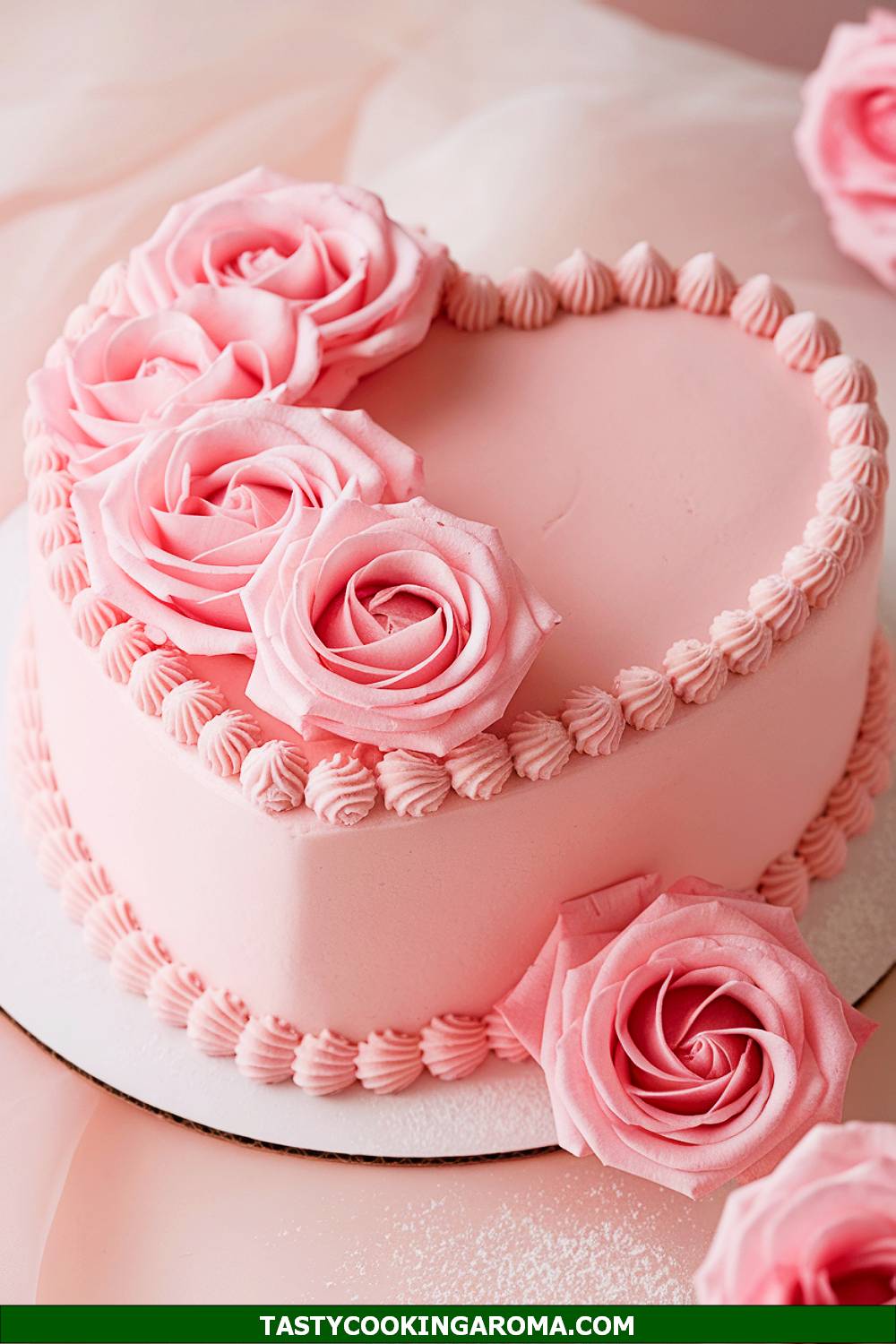 Pink Heart-Shaped Cake with Sugared Roses