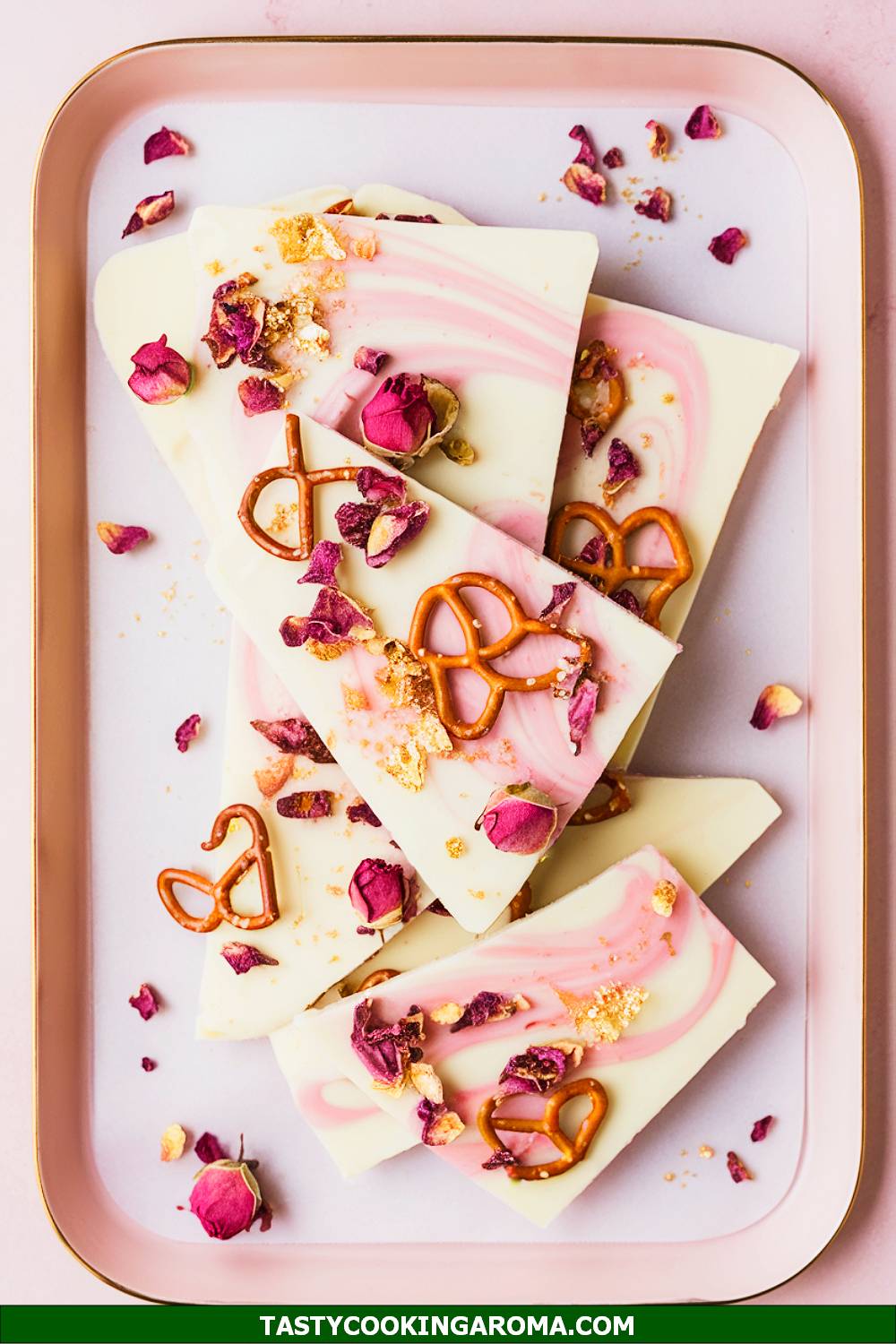 White Chocolate Rose Pretzel Bark