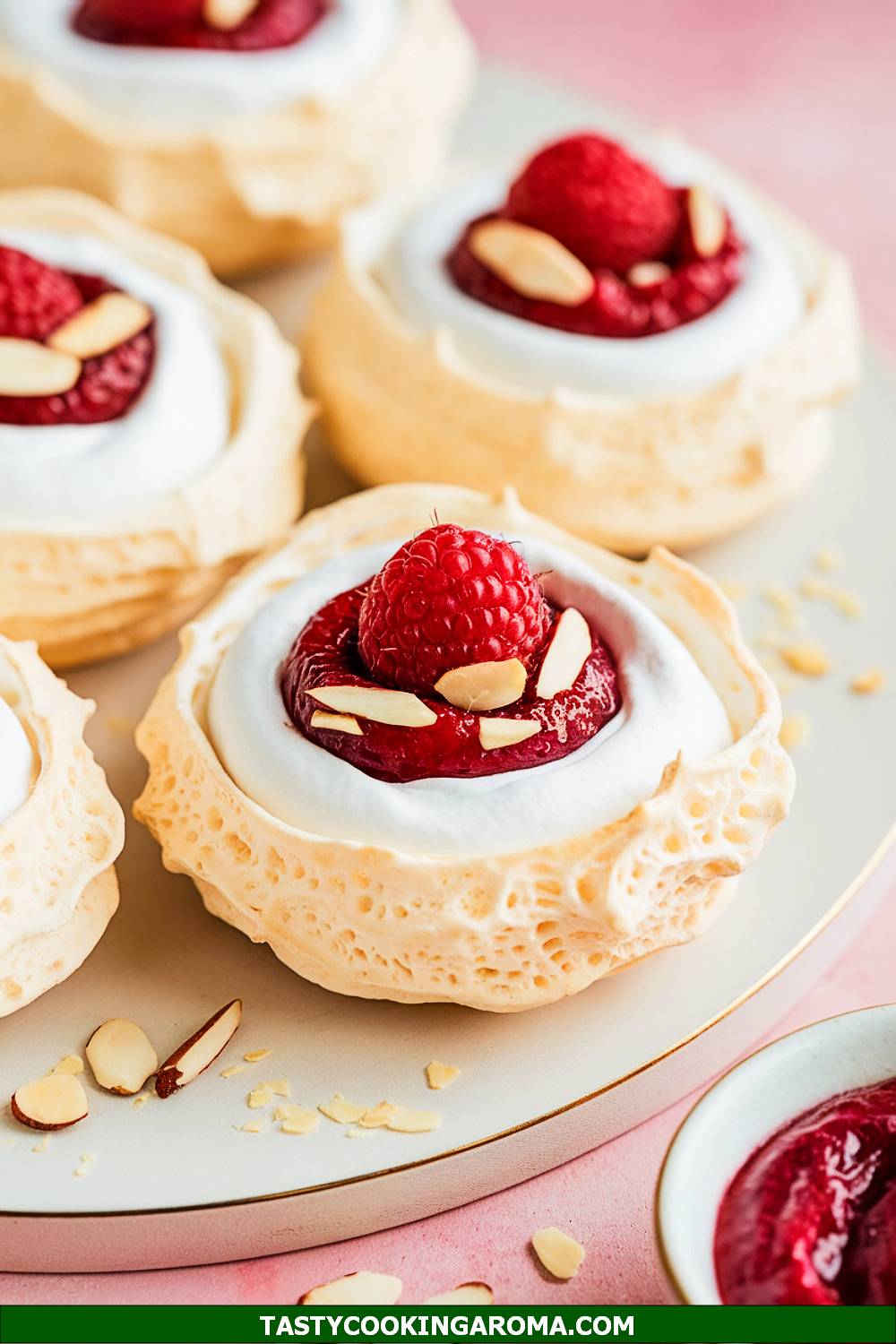 Raspberry Almond Meringue Nests