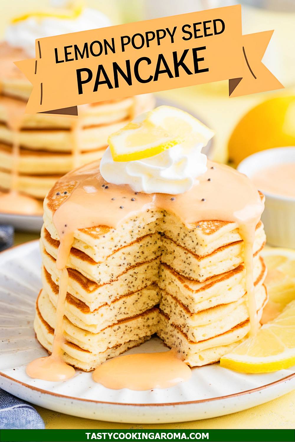 Lemon Poppyseed Pancake Stacks with Cream Cheese Drizzle