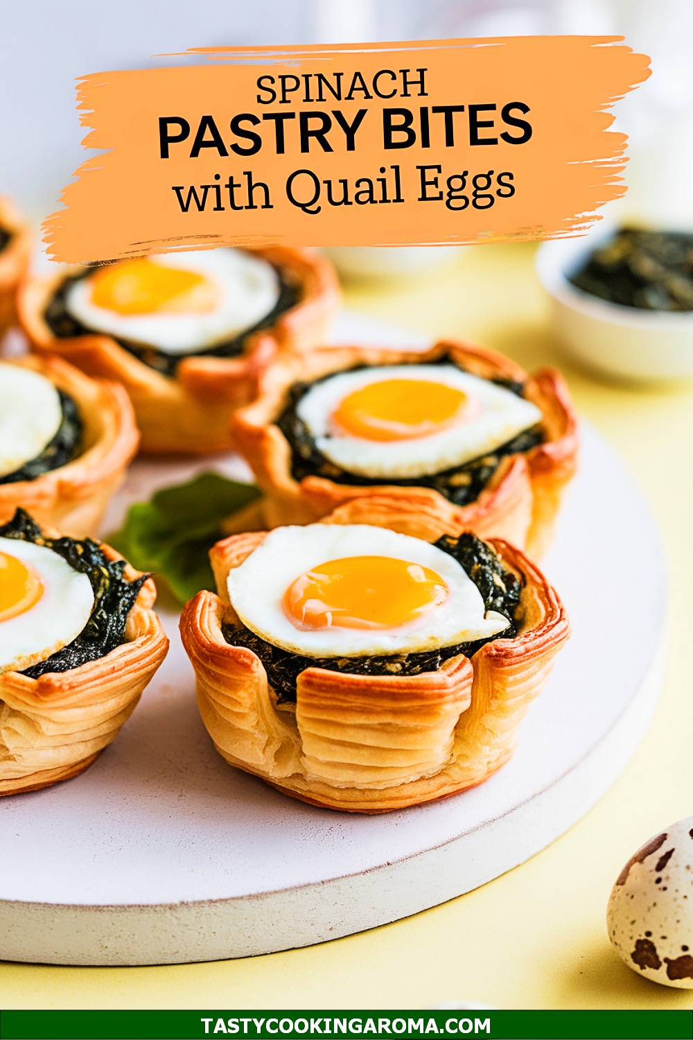 Savory Spinach Pastry Bites ("Easter Nests") with Quail Eggs