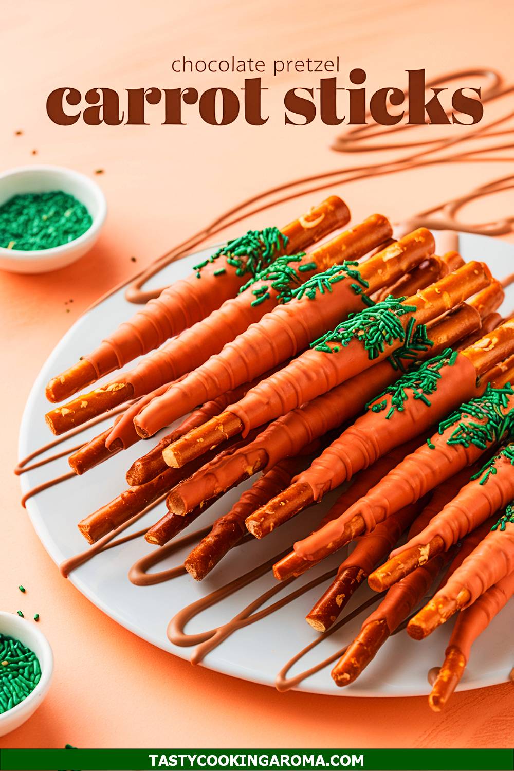 Chocolate-Dipped Pretzel "Carrot Sticks" with Orange Coating