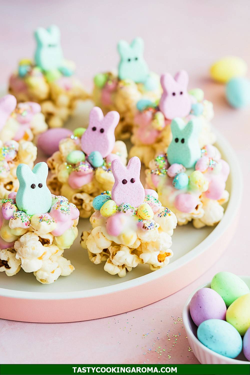 Peep-Topped Easter Popcorn Clusters with Mini Chocolate Eggs