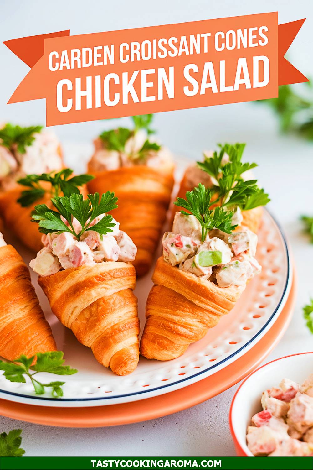 Mini Carrot-Shaped Croissant Cones Filled with Chicken Salad