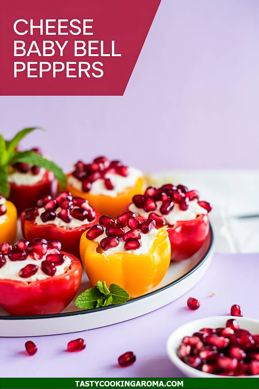 Cheese-Stuffed Baby Bell Peppers Topped with Pomegranate Seeds