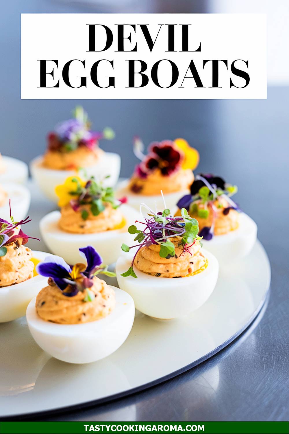 Deviled Egg Boats with Microgreens and Edible Flowers