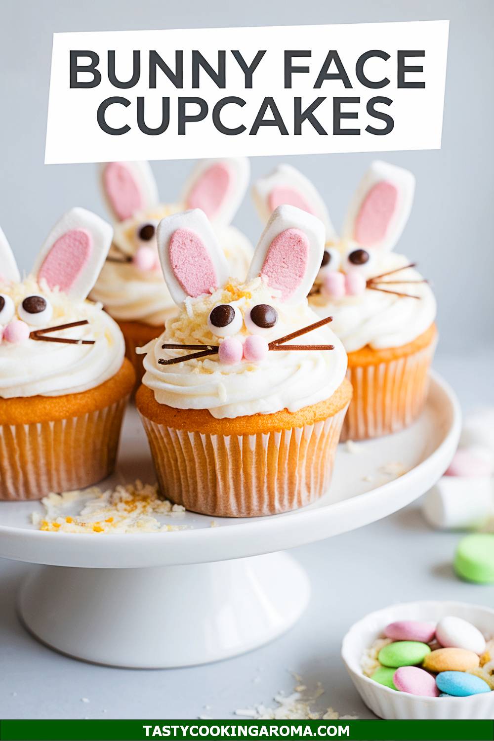 DIY Bunny Face Cupcakes with Candy Fur