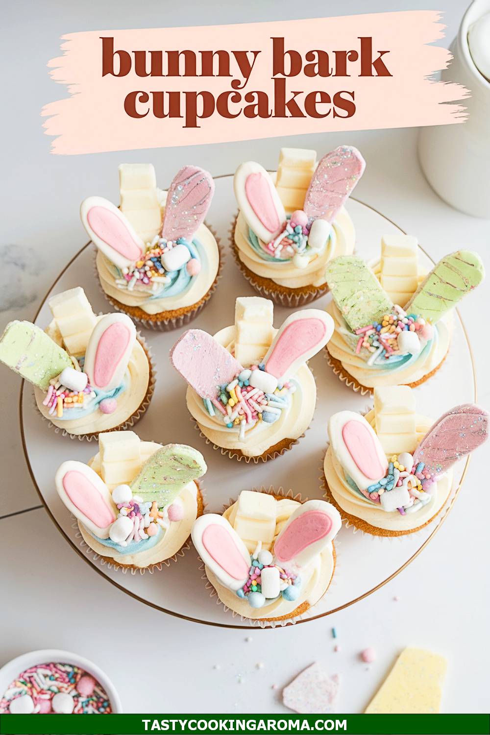 Bunny Bark-Topped Spring Cupcakes