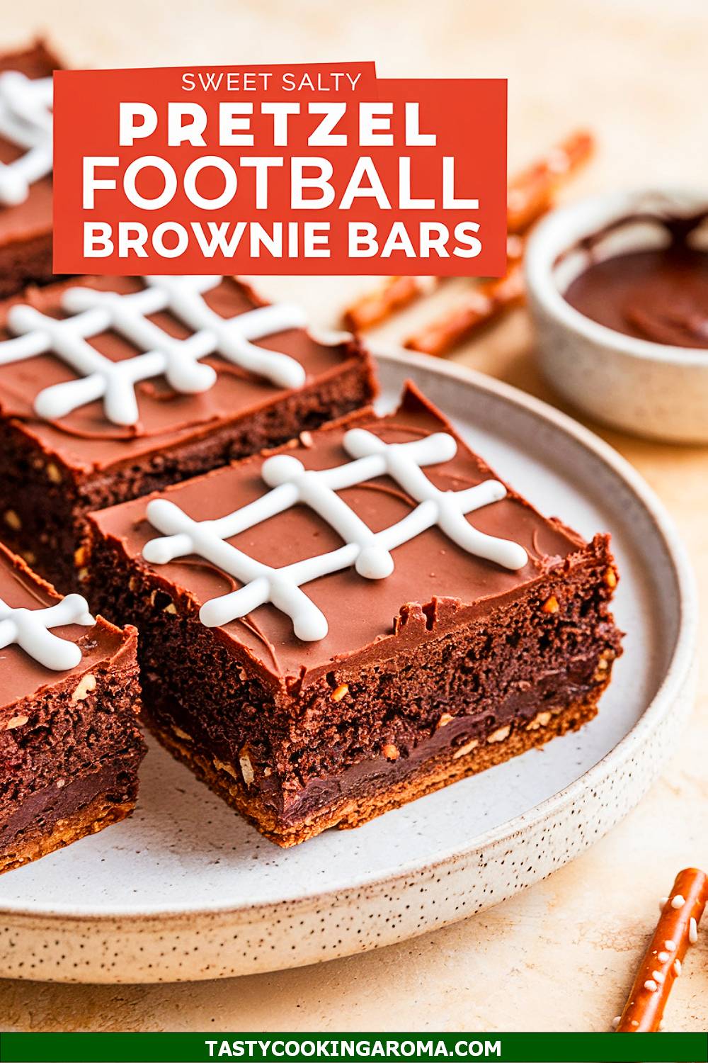 Sweet & Salty Pretzel Crust Football Brownie Bars