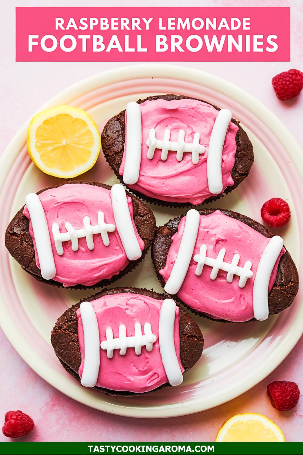 Raspberry Lemonade Frosted Football Brownies