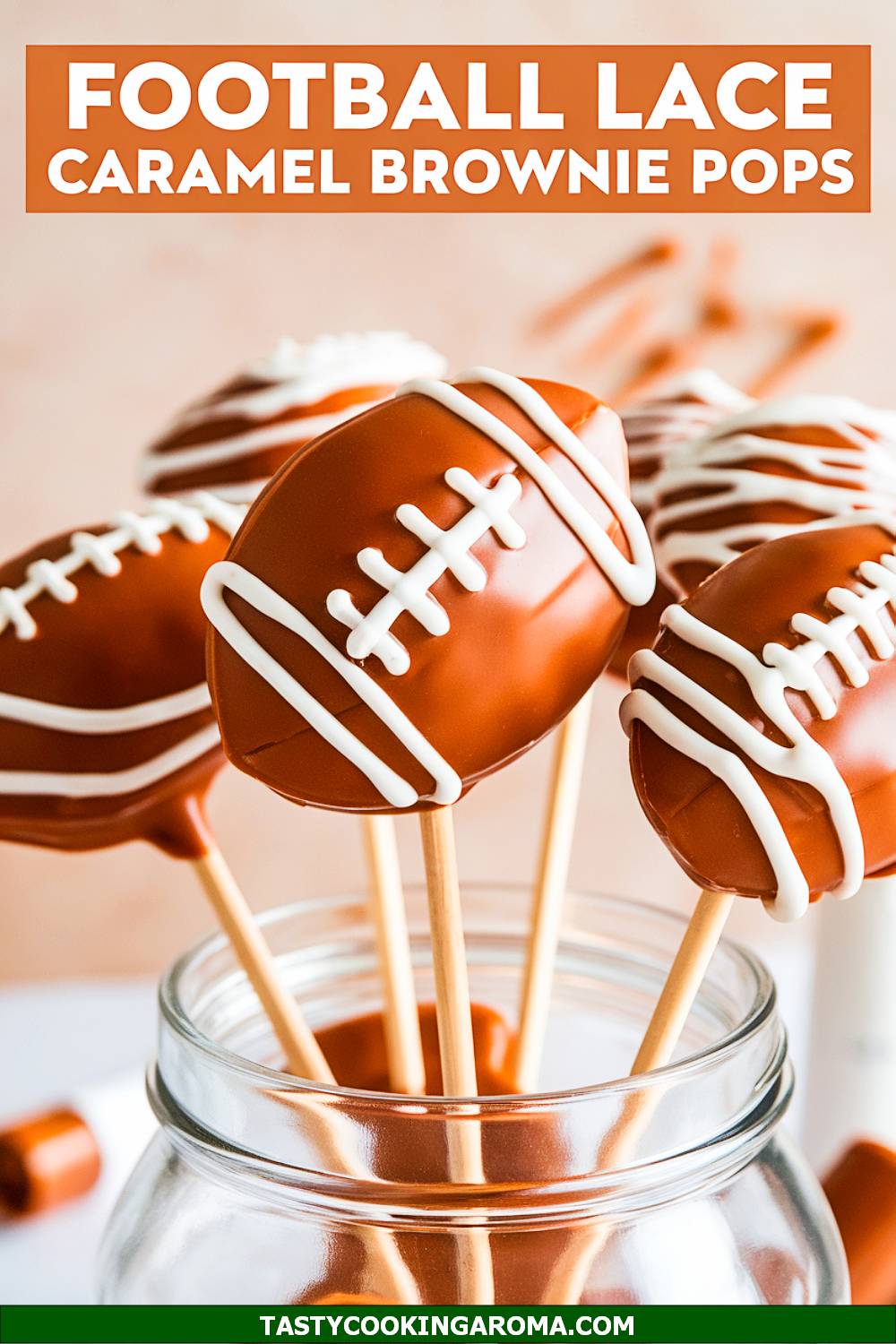 Football Lace Caramel Brownie Pops