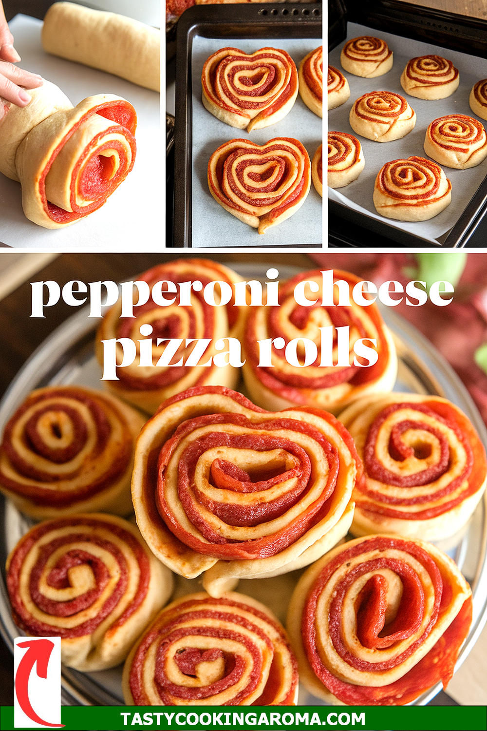 Rose-Shaped Pepperoni & Cheese Heart Pizza Rolls