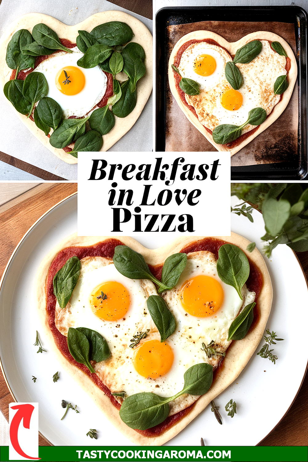 "Breakfast in Love" Heart-Shaped Pizza with Eggs and Spinach