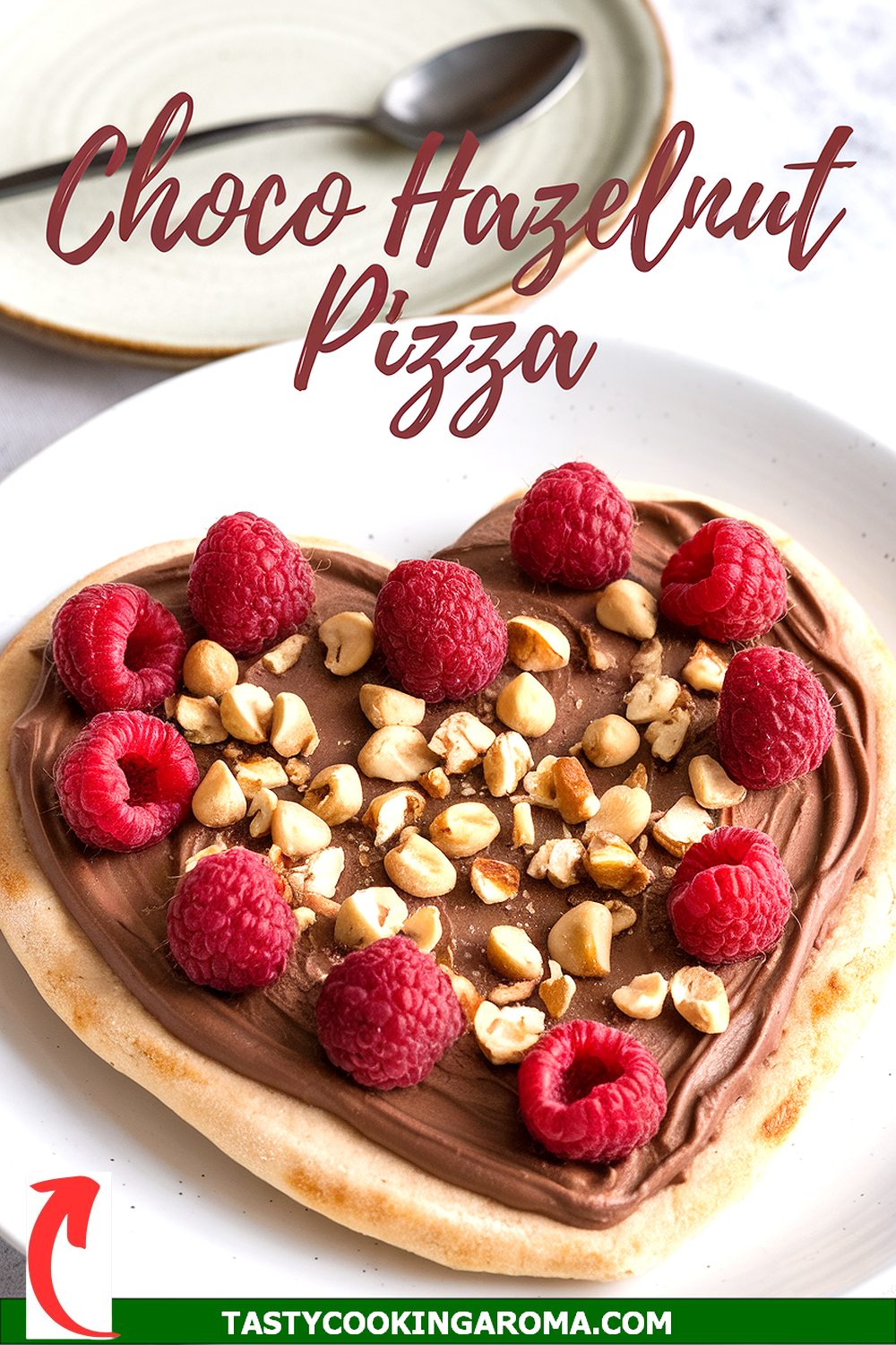 Chocolate Hazelnut Dessert Heart Pizza with Raspberries