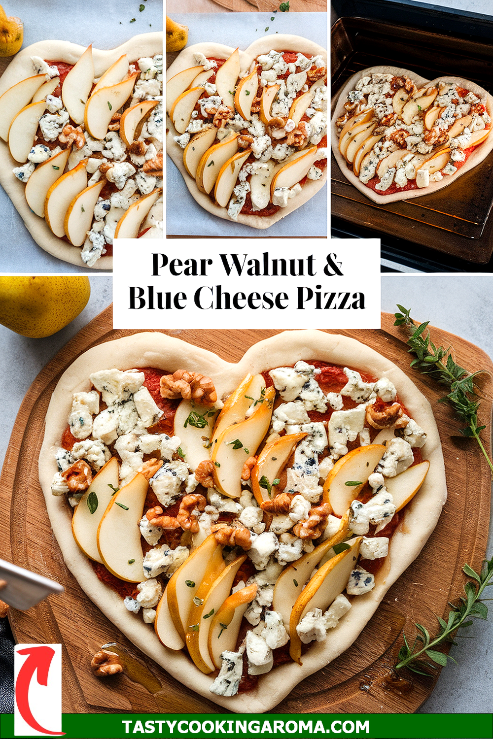 Pear, Walnut & Blue Cheese Heart-Shaped Pizza