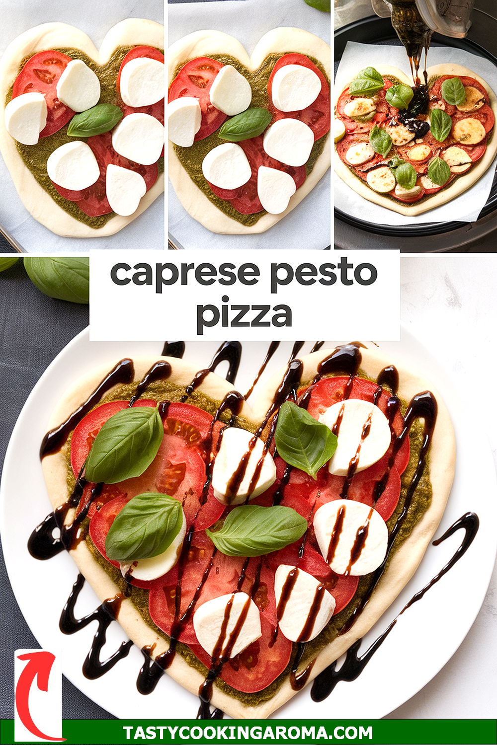 Caprese Pesto Heart-Shaped Pizza with Balsamic Drizzle