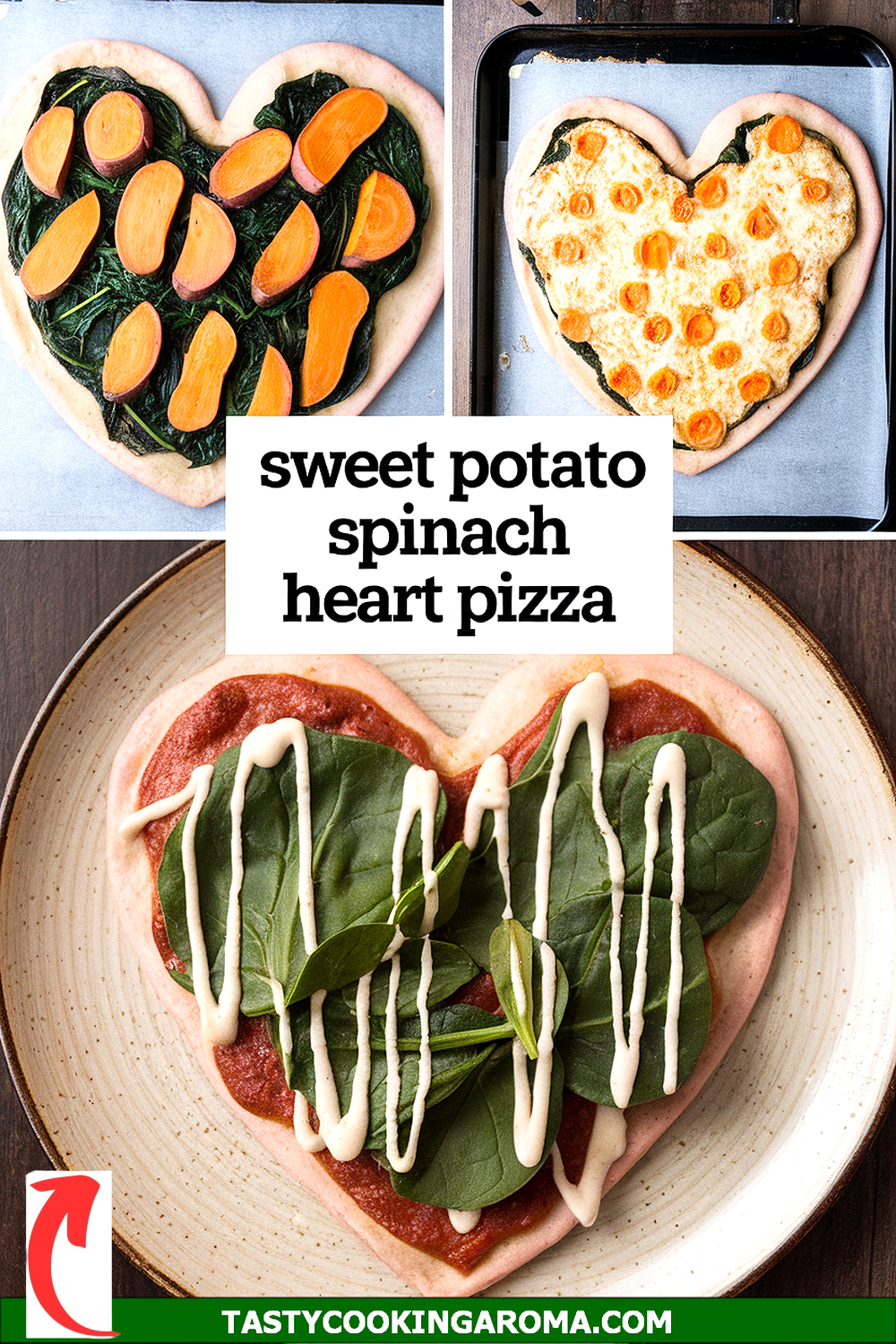 Sweet Potato & Spinach Heart-Shaped Pizza with a Pink Crust