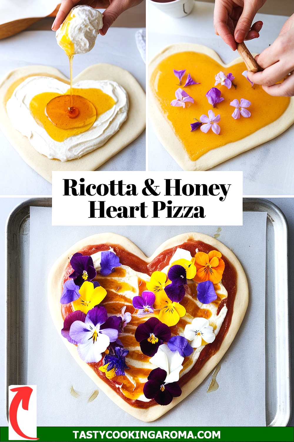 Whipped Ricotta & Honey Heart-Shaped Pizza with Edible Flowers